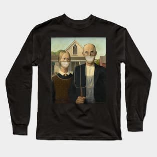 Famous Painting Americana Masked Farmer and Wife Long Sleeve T-Shirt